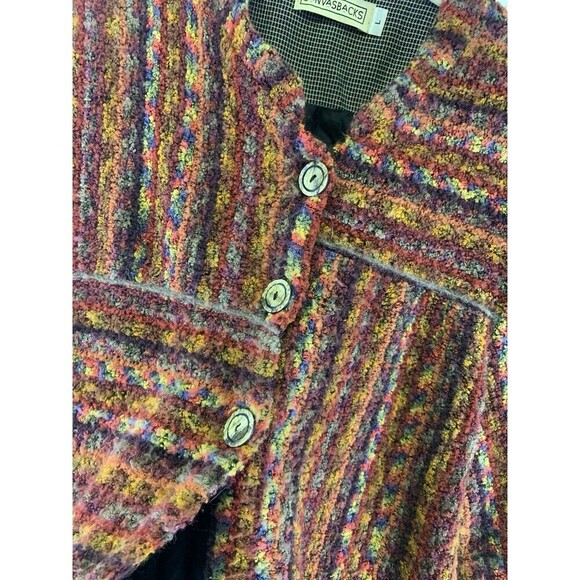 BOGO Canvasbacks Plush Knit Jacket Multi Stripe Pattern Button Shoulder Pads L - Picture 6 of 14
